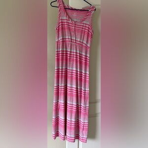 Sleeveless stripe knit maxi dress